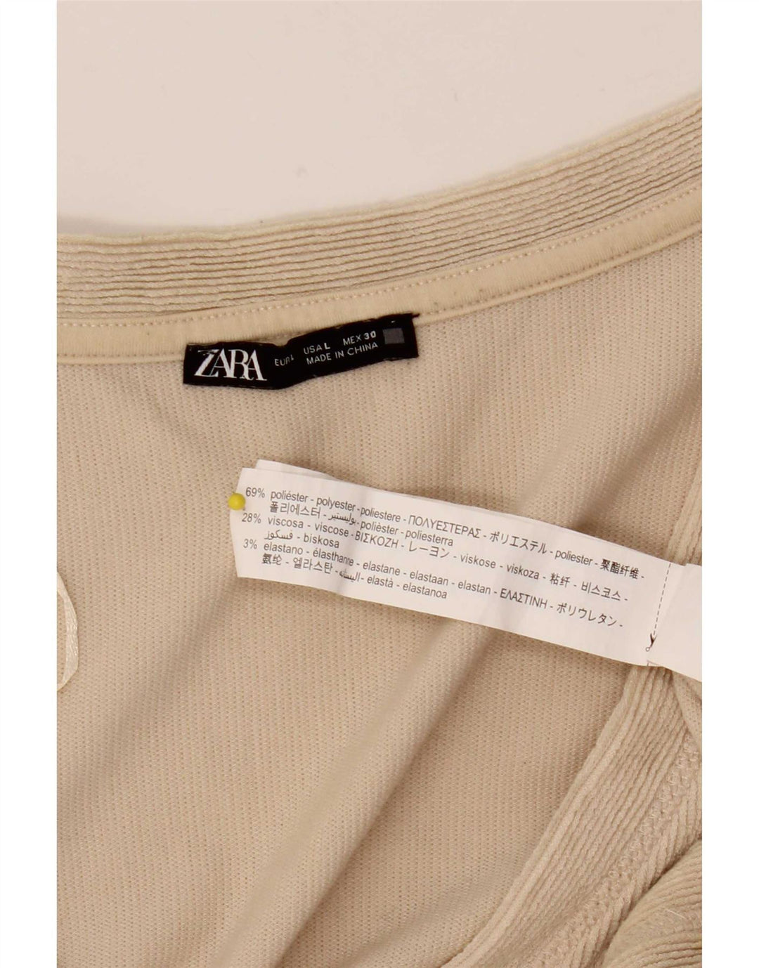 Zara Womens Crop Cardigan Top UK 16 Large Beige Polyester