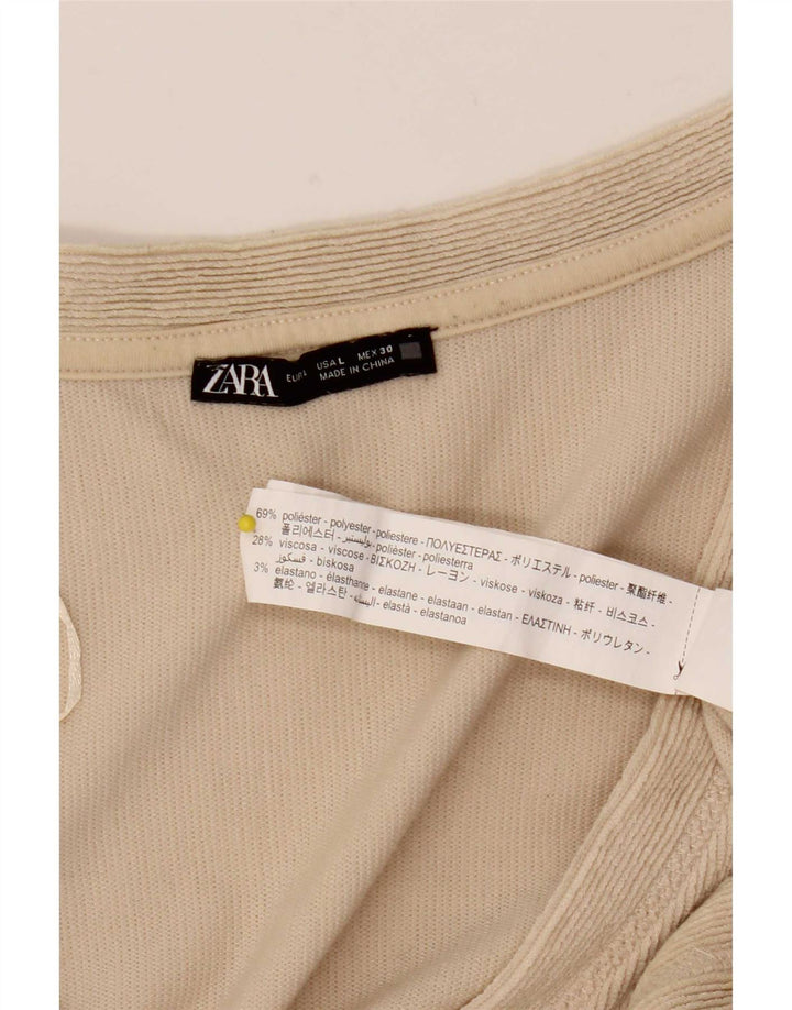 Zara Womens Crop Cardigan Top UK 16 Large Beige Polyester