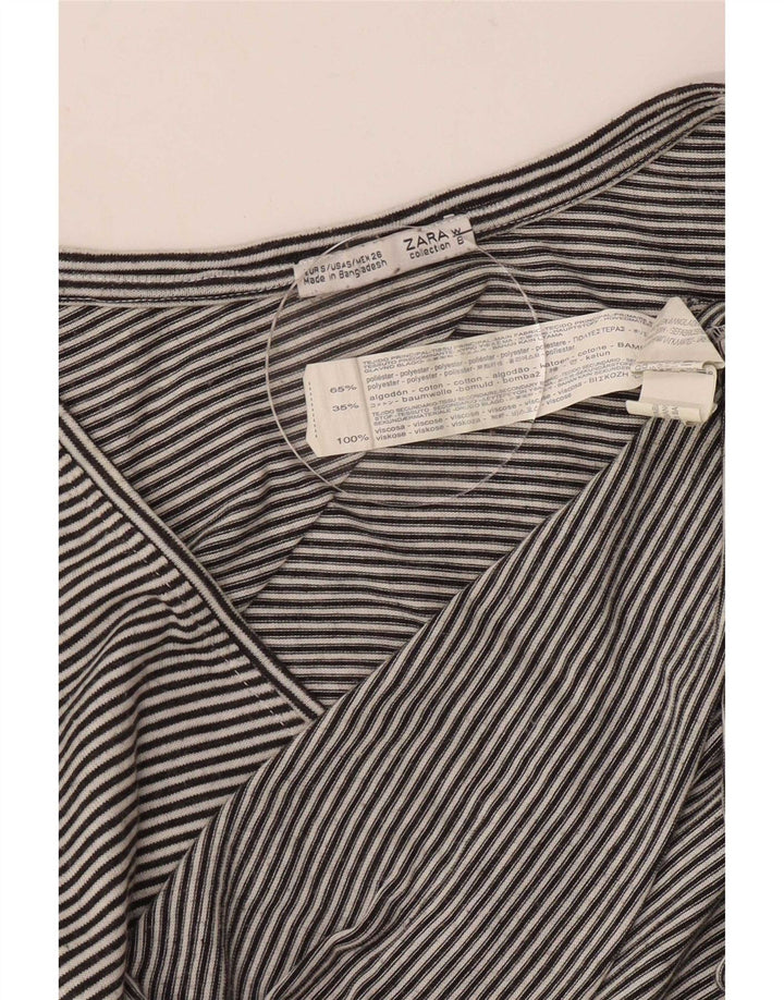 Zara Womens Top 3/4 Sleeve UK 10 Small Black Pinstripe Polyester
