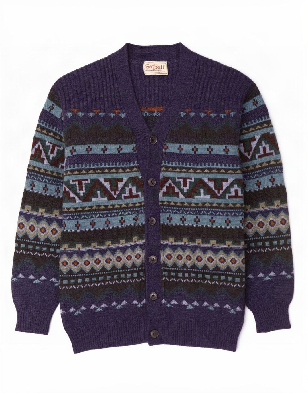 Setball Mens Cardigan Sweater Medium Navy Blue Geometric