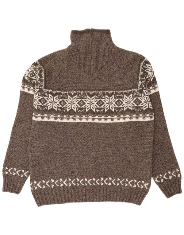 Canda Mens Zip Neck Jumper Sweater 2XL Grey Fair Isle Acrylic