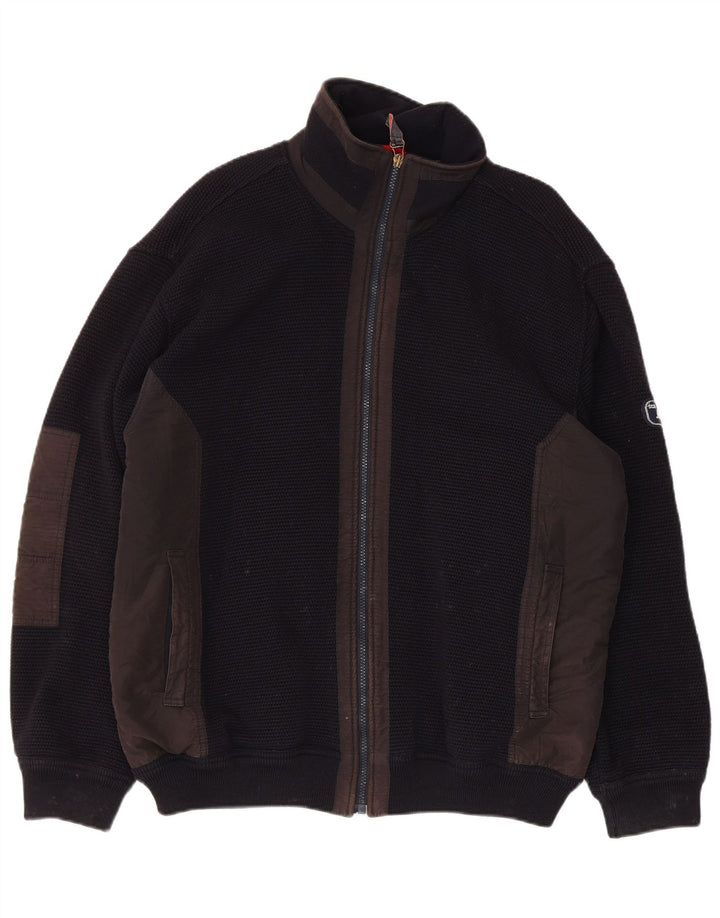 Vintage Mens Knit Bomber Jacket IT 52 XL Navy Blue Colourblock Viscose