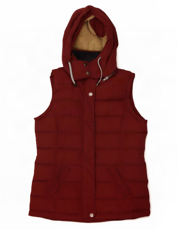 Crew Clothing Womens Hooded Padded Gilet UK 10 Small Burgundy Polyester