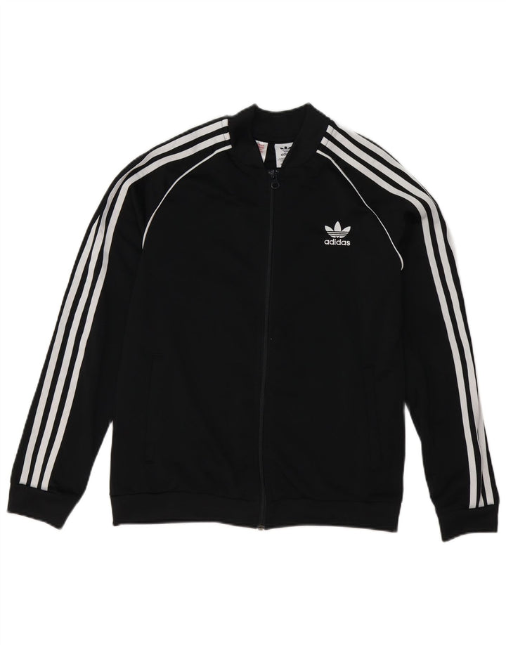 Adidas Boys Tracksuit Top Jacket 13-14 Years Black Polyester