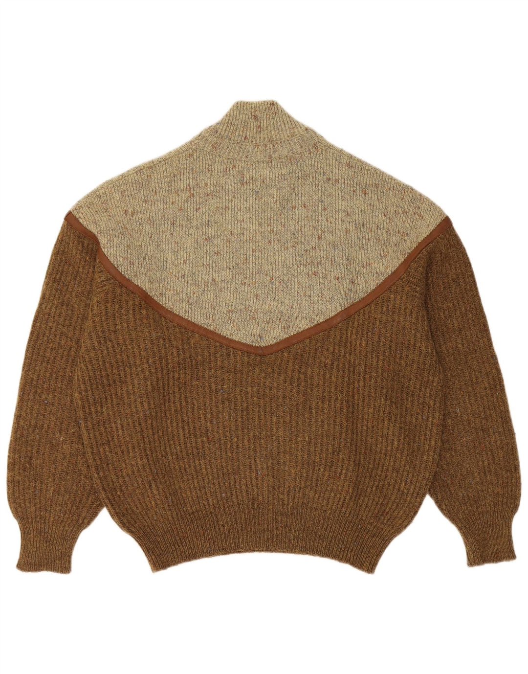 Vintage Mens Turtle Neck Jumper Sweater Large Brown Colourblock