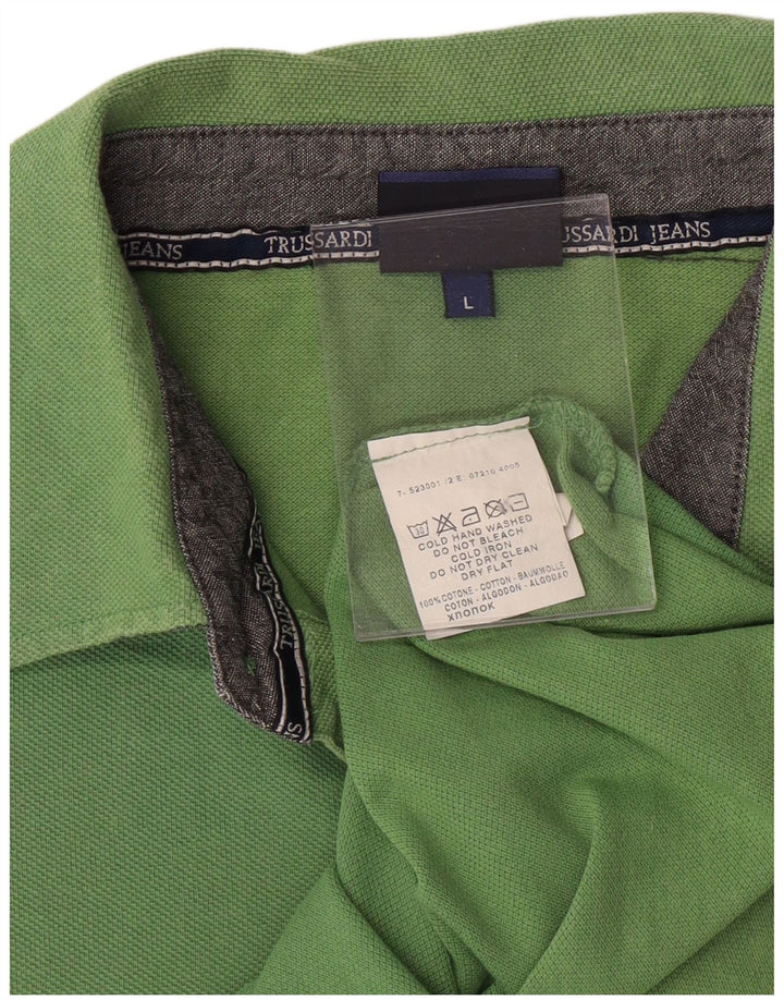 TRUSSARDI JEANS Mens Polo Shirt Large Green Cotton
