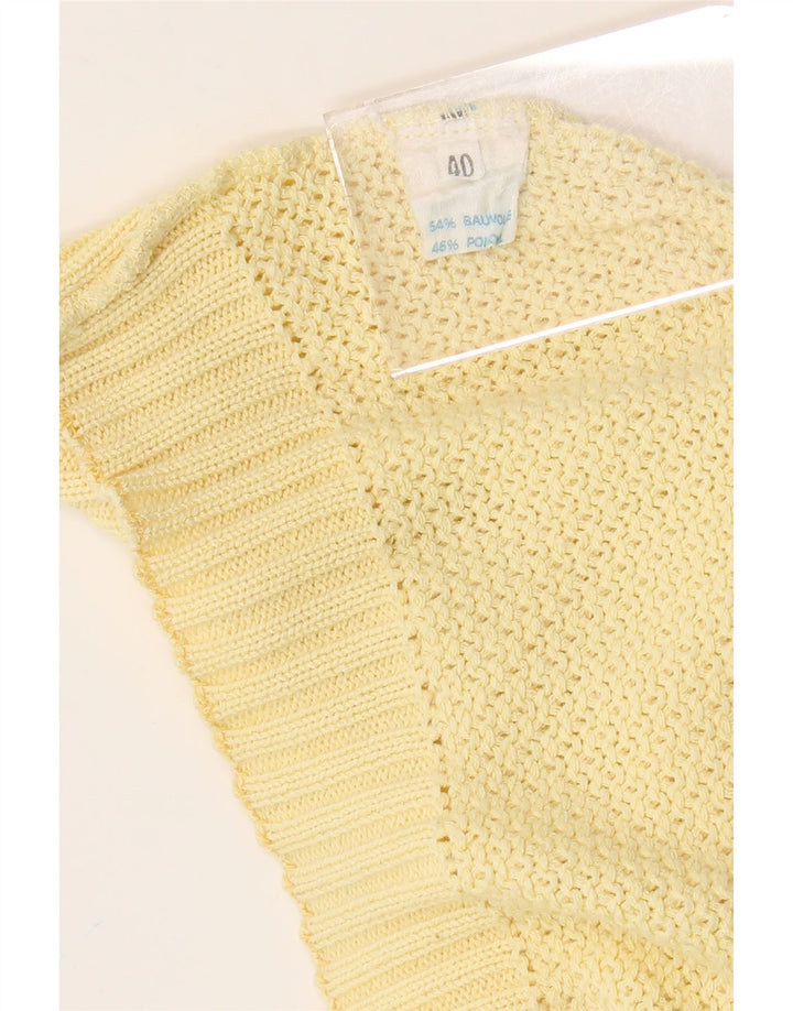 VINTAGE Womens Oversized V-Neck Jumper Sweater IT 40 Small Yellow Cotton