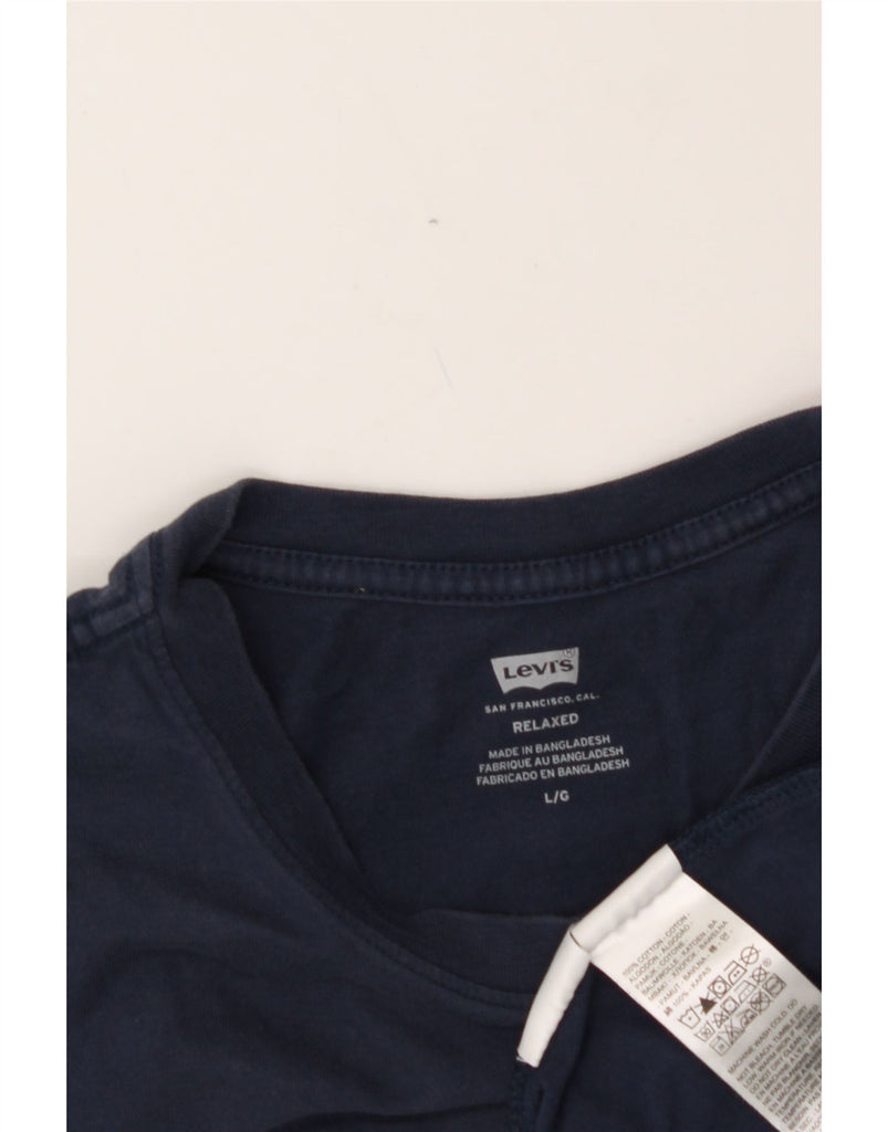 LEVI'S Mens Relaxed Fit Graphic T-Shirt Top Large Navy Blue Cotton Vintage Levi's and Second-Hand Levi's from Messina Hembry 