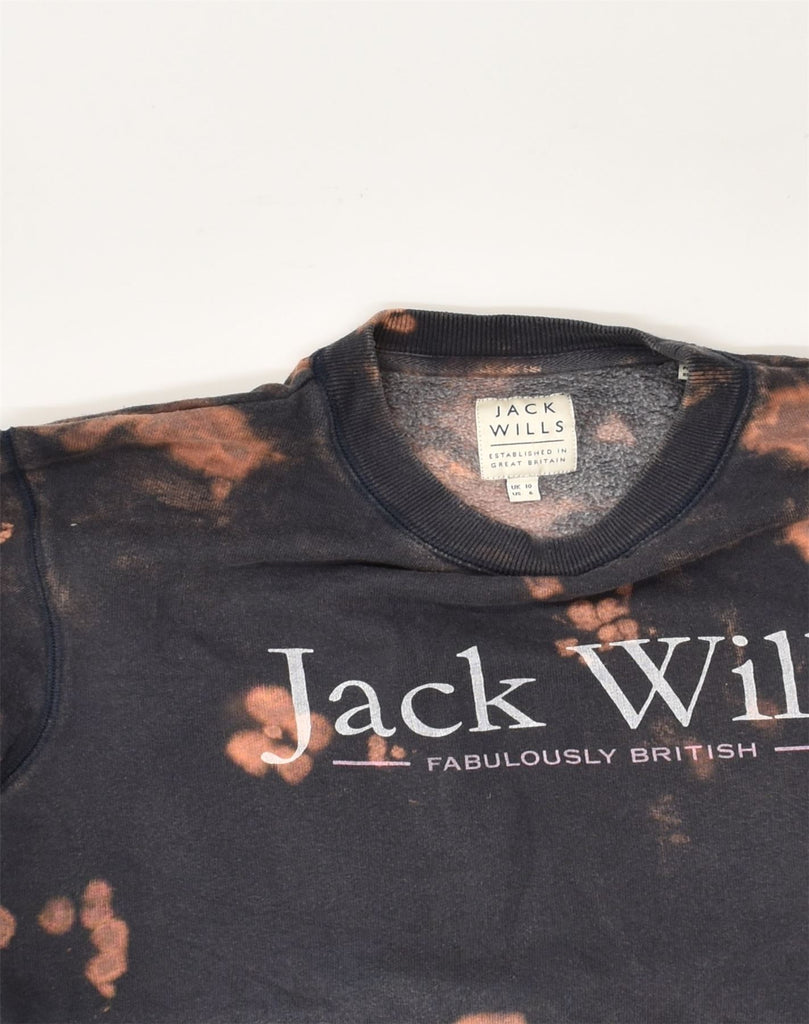 JACK WILLS Womens Graphic Sweatshirt Jumper UK 10 Small Black Tie Dye | Vintage Jack Wills | Thrift | Second-Hand Jack Wills | Used Clothing | Messina Hembry 