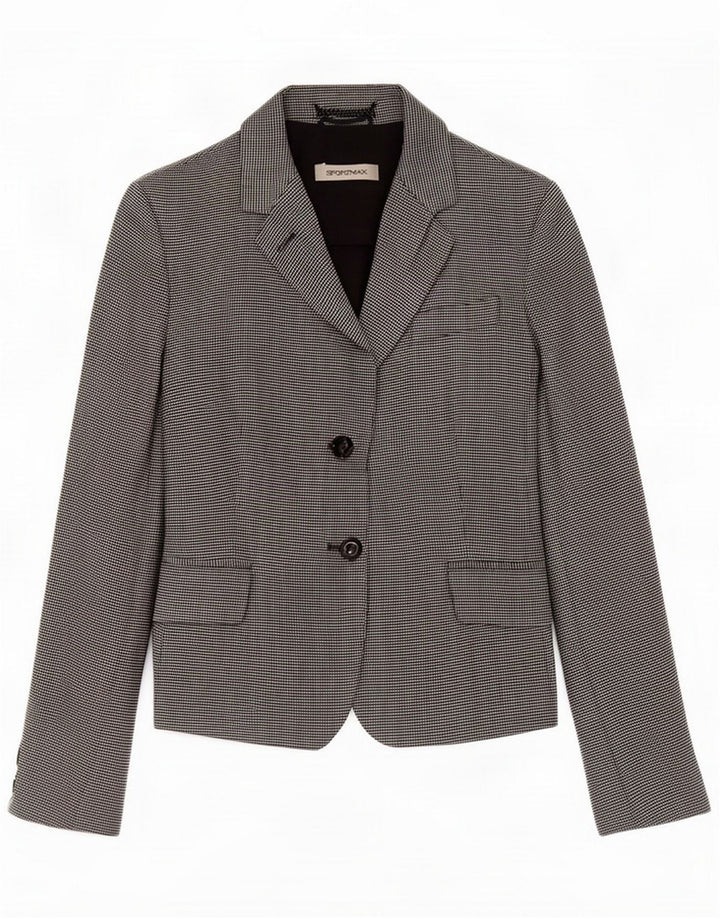 Sportmax Womens 2 Button Blazer Jacket UK 10 Small Grey Houndstooth Linen