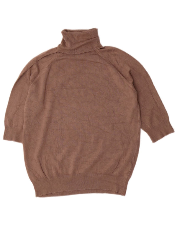 Zara Womens Crop 1/2 Sleeve Roll Neck Jumper Sweater UK 14 Medium Brown