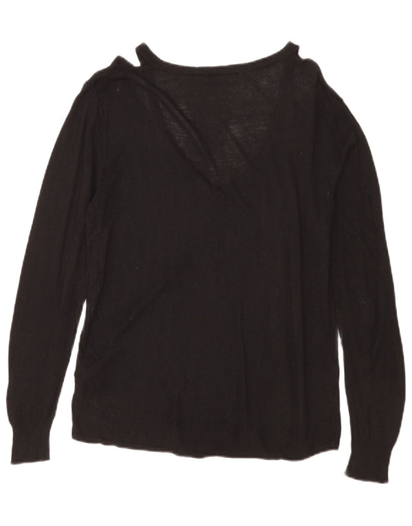 Zara Womens V-Neck Jumper Sweater UK 14 Medium Black Viscose