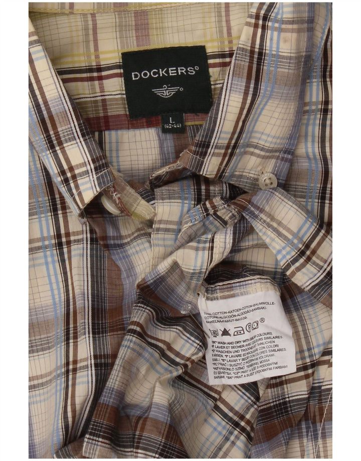 Dockers Mens Shirt Size 42/44 Large Brown Check Cotton