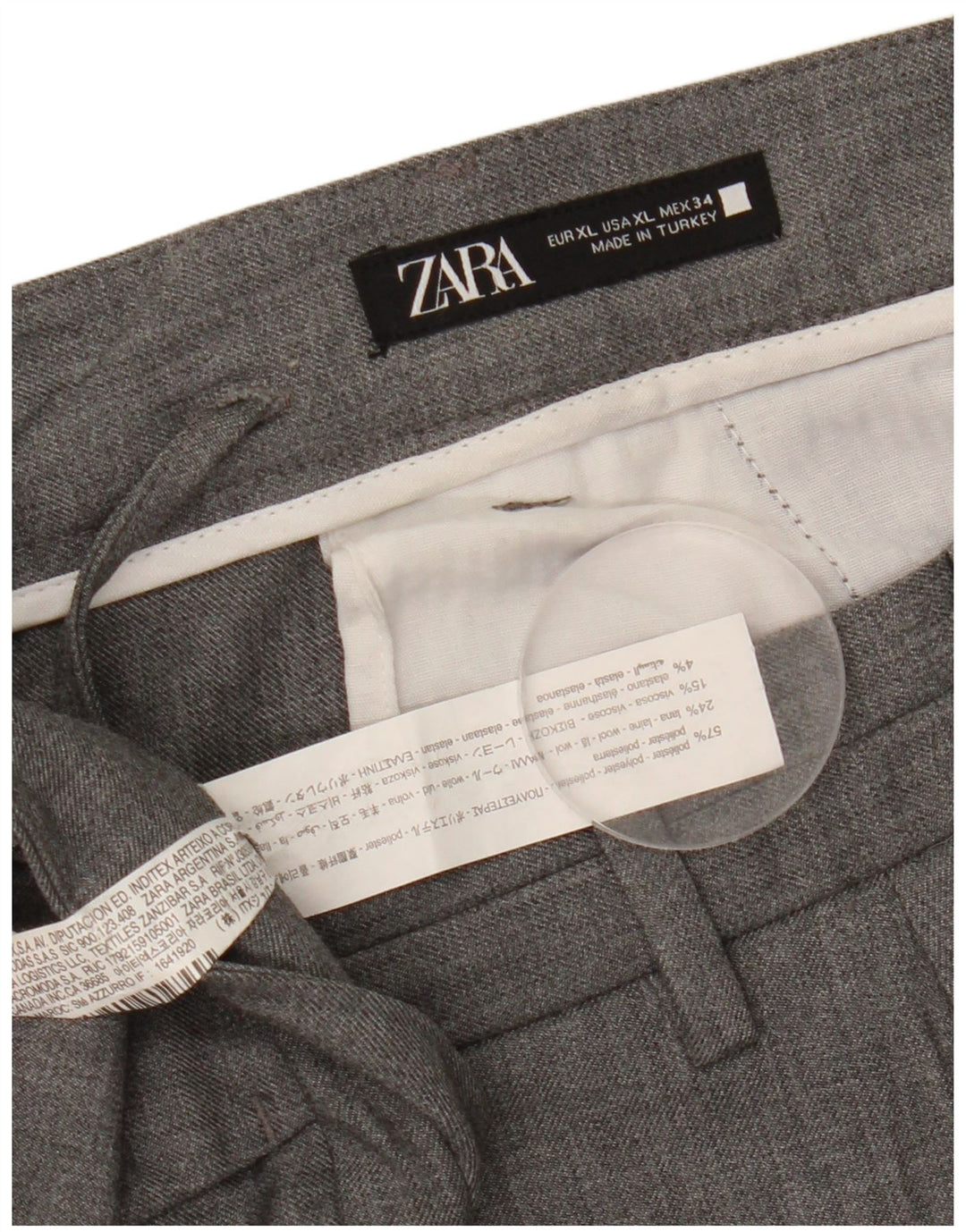 Zara Mens Slim Chino Trousers XL W34 L30 Grey Polyester