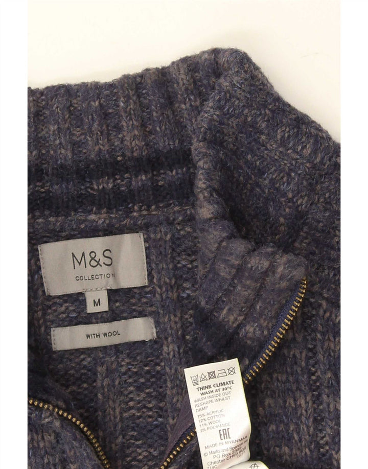 Marks & Spencer Mens Zip Neck Jumper Sweater Medium Navy Blue Flecked