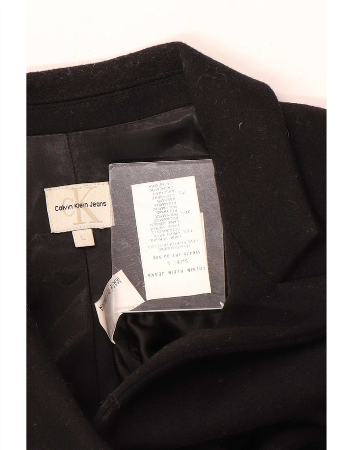 Calvin Klein Jeans Womens Overcoat UK 14 Large Black Wool