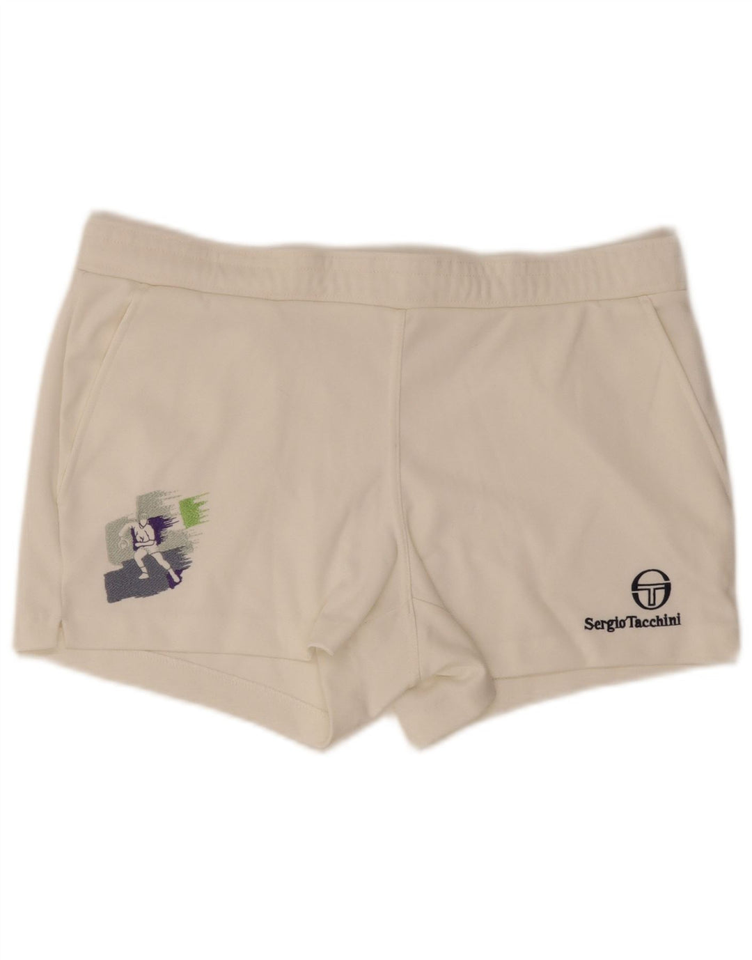 Sergio Tacchini Mens Graphic Sport Shorts EU 48 Medium White Polyester
