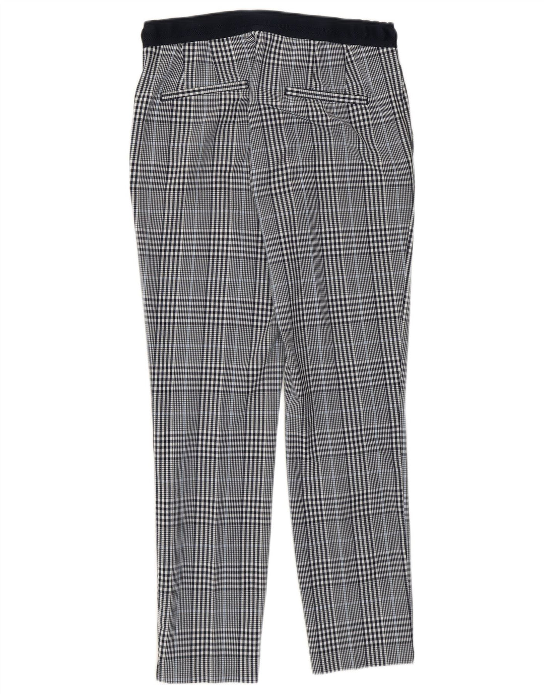 Zara Womens Slim Cropped Trousers Small W26 L26 Navy Blue Check Polyester