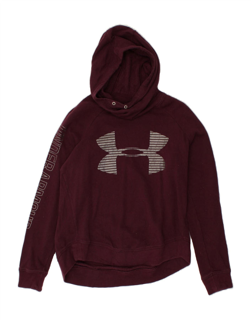 UNDER ARMOUR Womens Loose Fit Graphic Hoodie Jumper UK 10 Small Burgundy | Vintage Under Armour | Thrift | Second-Hand Under Armour | Used Clothing | Messina Hembry 