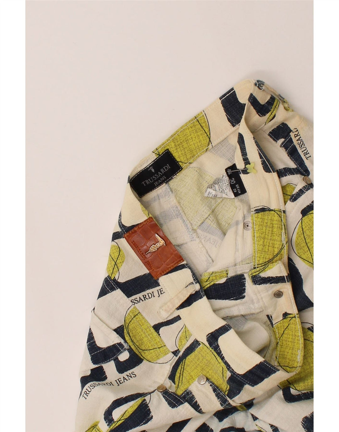 TRUSSARDI Womens Graphic Casual Trousers W28 L32 Multicoloured Geometric Vintage Trussardi and Second-Hand Trussardi from Messina Hembry 