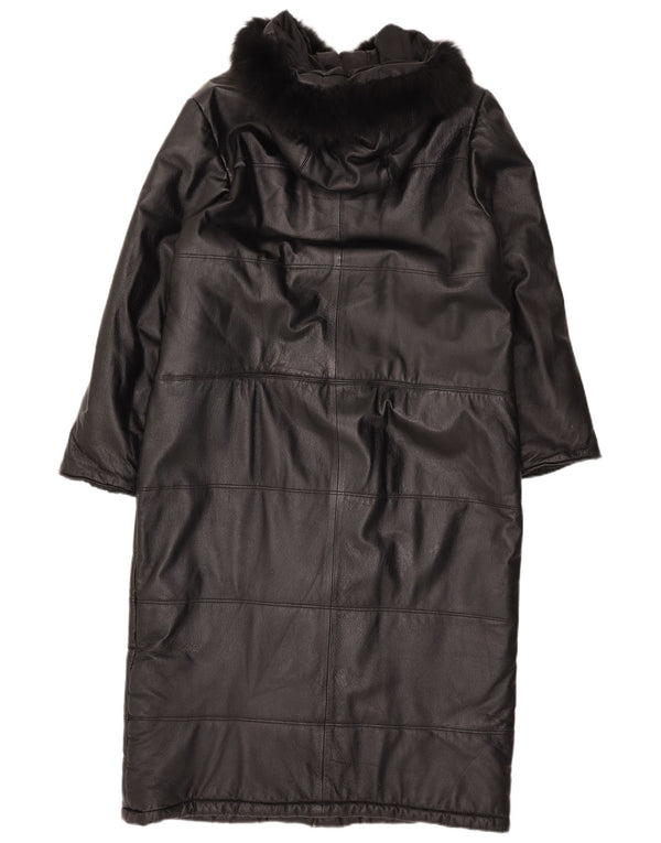 Privilegi Womens Hooded Leather Coat IT 46 Large Black