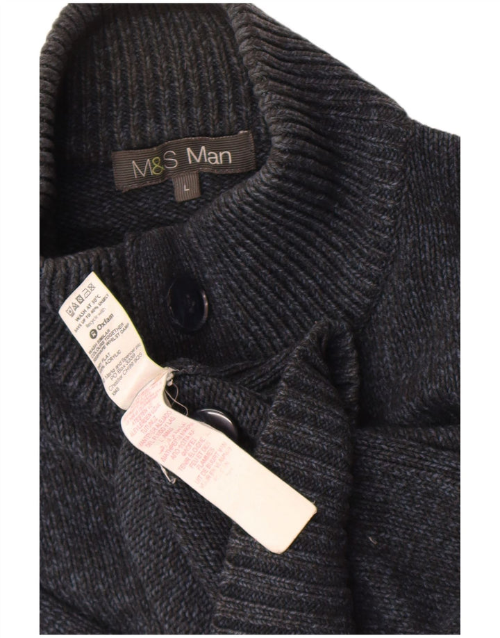 Marks & Spencer Mens Button Neck Jumper Sweater Large Navy Blue Flecked