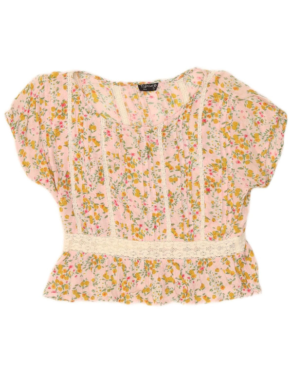 Topshop Womens Crop Oversized Blouse Top UK 6 XS  Pink Floral Viscose