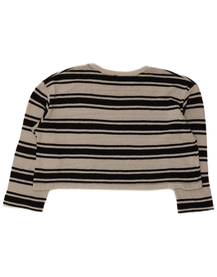 Zara Womens Crop Oversized Top Long Sleeve UK 16 Large Black Striped