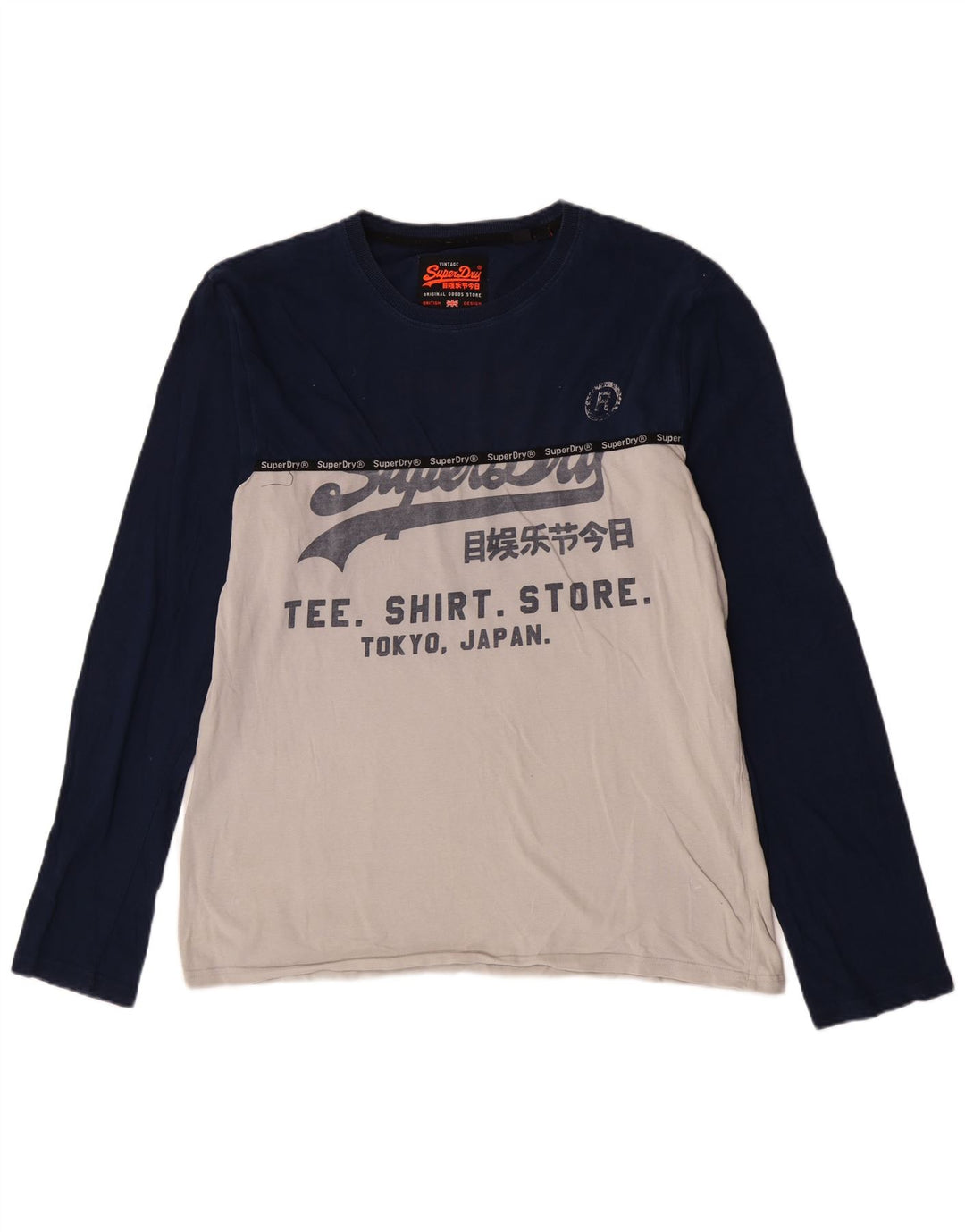 Superdry Mens Extra Slim Graphic Top Long Sleeve 2XL Blue Colourblock