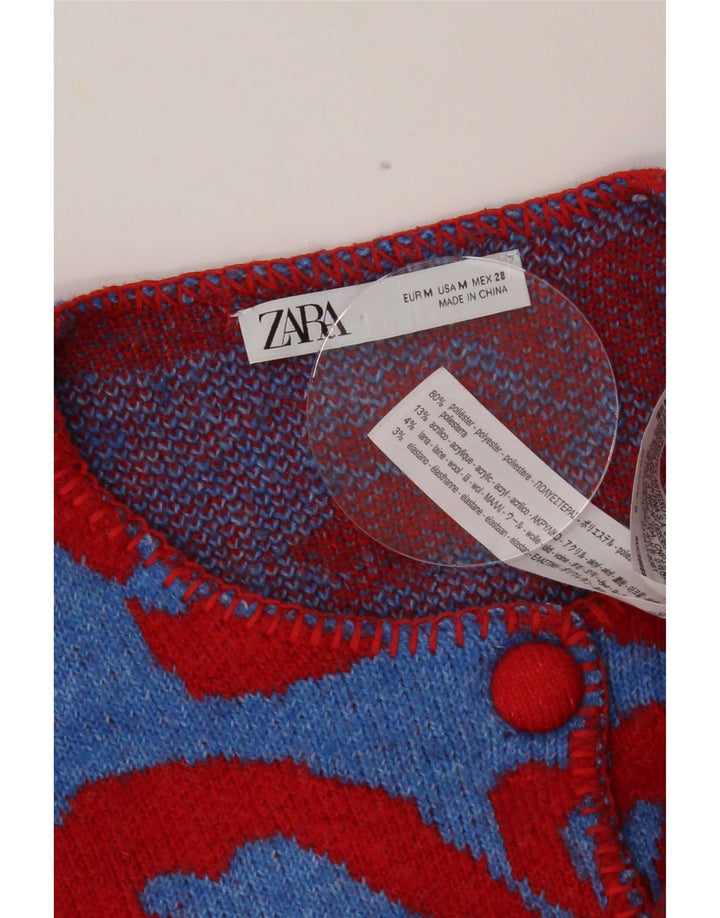 Zara Womens Cardigan Sweater UK 14 Medium Blue Floral Polyester