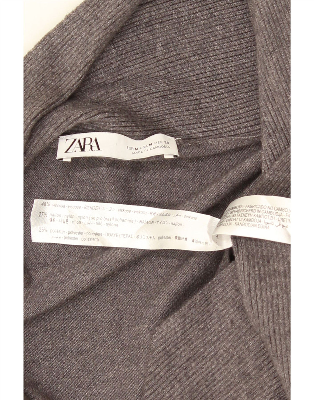 Zara Womens Asymmetric Open Cardigan Sweater UK 12 Medium Grey Viscose
