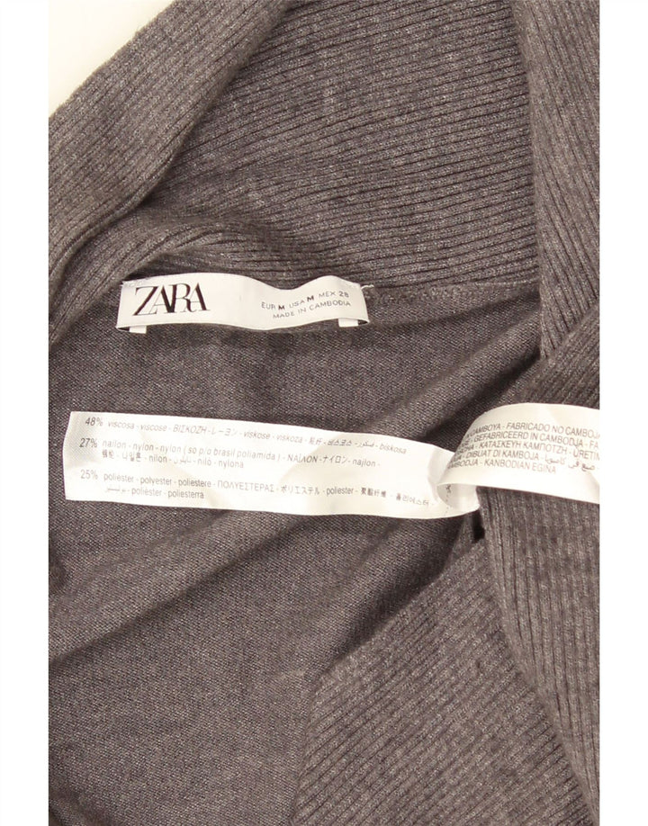Zara Womens Asymmetric Open Cardigan Sweater UK 12 Medium Grey Viscose