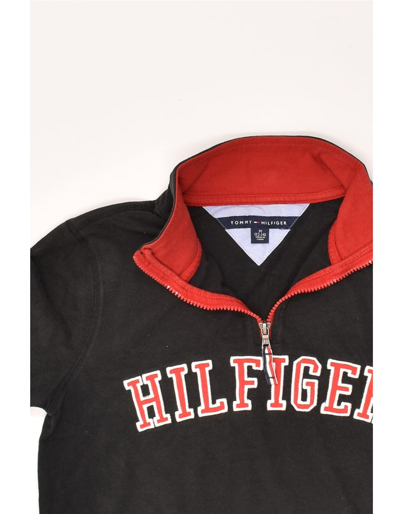 TOMMY HILFIGER Boys Zip Neck Sweatshirt Jumper 12-13 Years Medium Black | Vintage Tommy Hilfiger | Thrift | Second-Hand Tommy Hilfiger | Used Clothing | Messina Hembry 