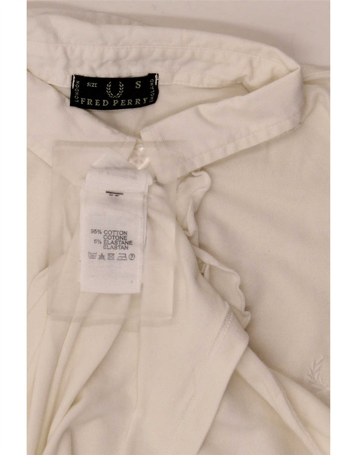 Fred Perry Womens Ruffle Front Polo Shirt UK 10 Small White Cotton