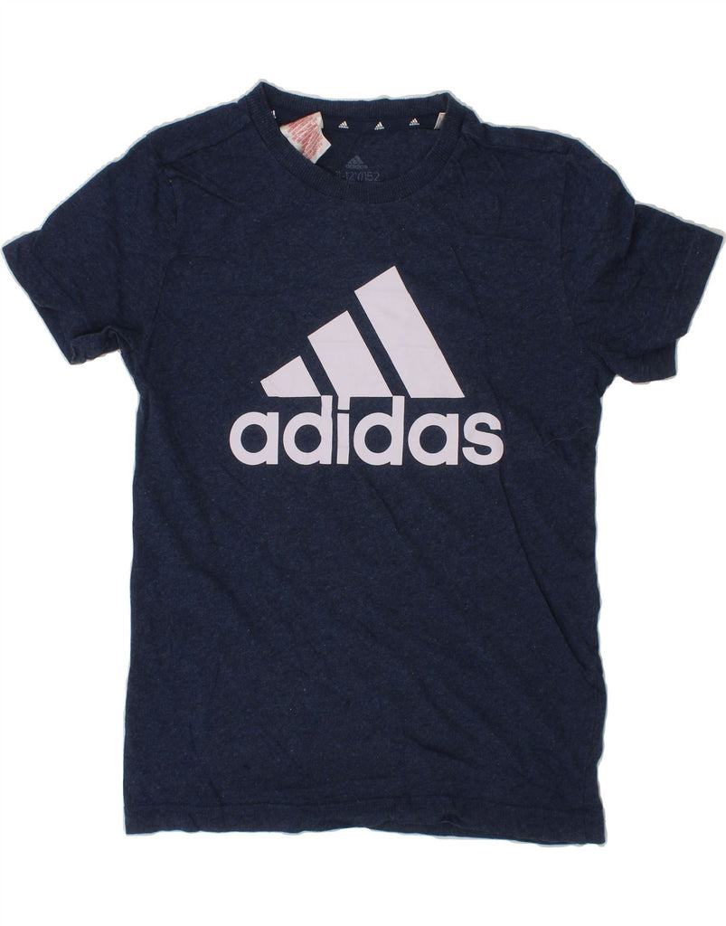 ADIDAS Boys Graphic T-Shirt Top 11-12 Years Navy Blue Vintage Adidas and Second-Hand Adidas from Messina Hembry 