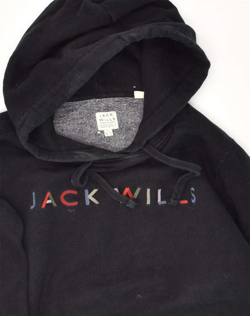 JACK WILLS Womens Graphic Hoodie Jumper UK 10 Small  Black Cotton | Vintage Jack Wills | Thrift | Second-Hand Jack Wills | Used Clothing | Messina Hembry 