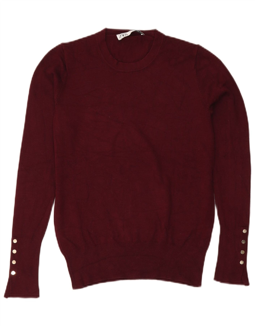 Zara Womens Crew Neck Jumper Sweater UK 12 Medium Burgundy