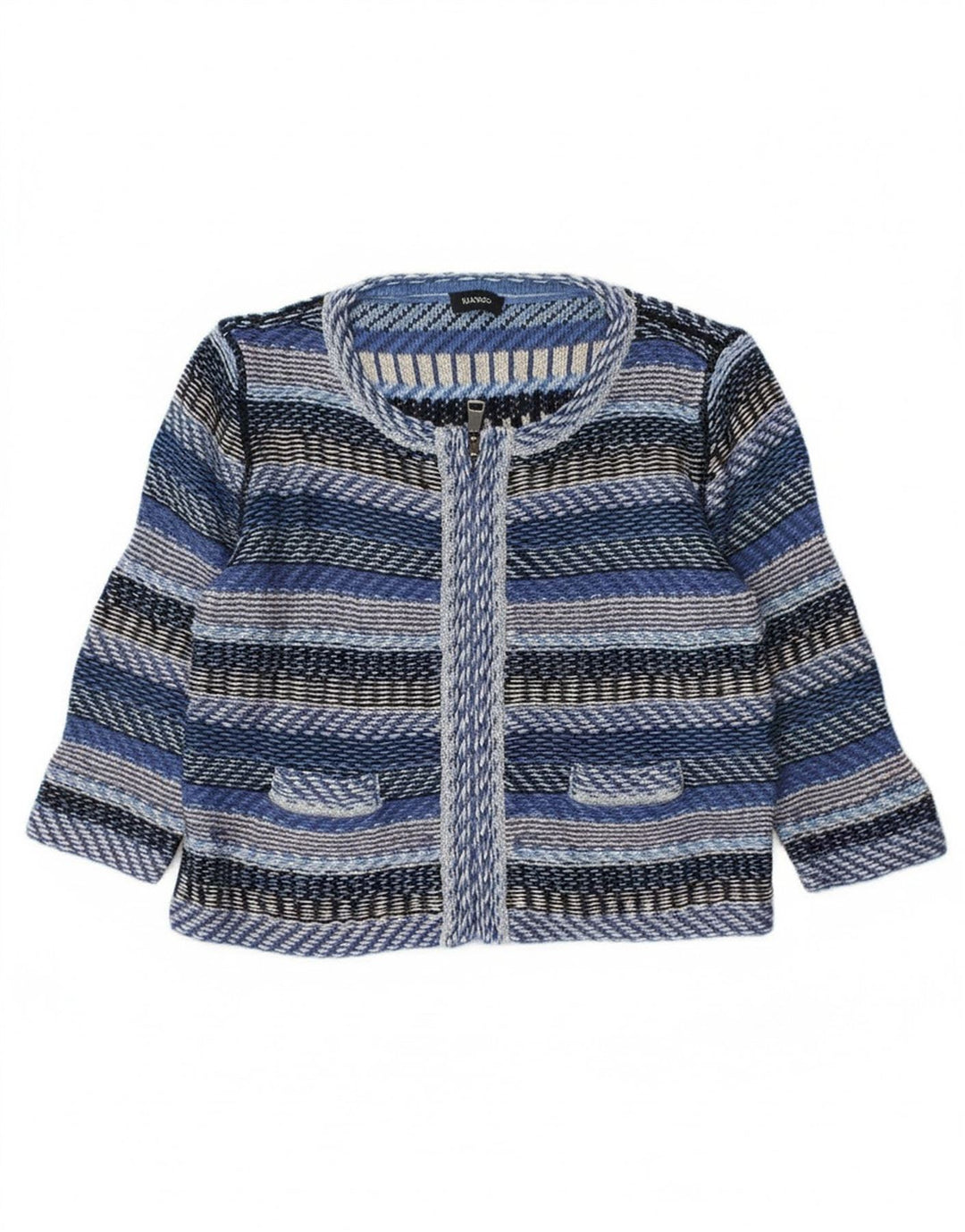MAX & CO. Womens Cardigan Sweater UK 14 Medium Blue Striped Cotton