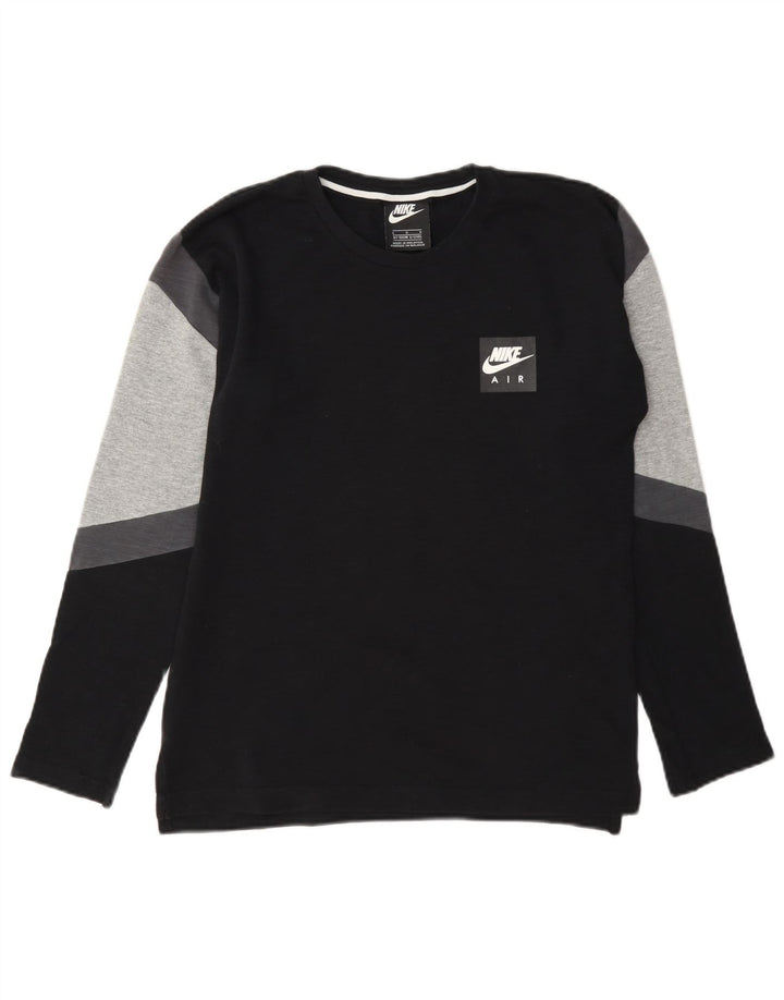 Nike Boys Top Long Sleeve 12-13 Years Large Black Colourblock Cotton