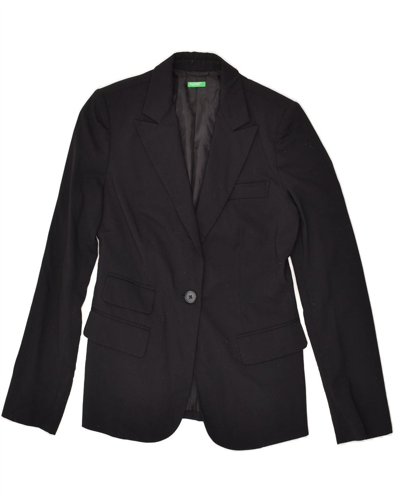 BENETTON Womens 1 Button Blazer Jacket UK 12 Medium Black | Vintage Benetton | Thrift | Second-Hand Benetton | Used Clothing | Messina Hembry 