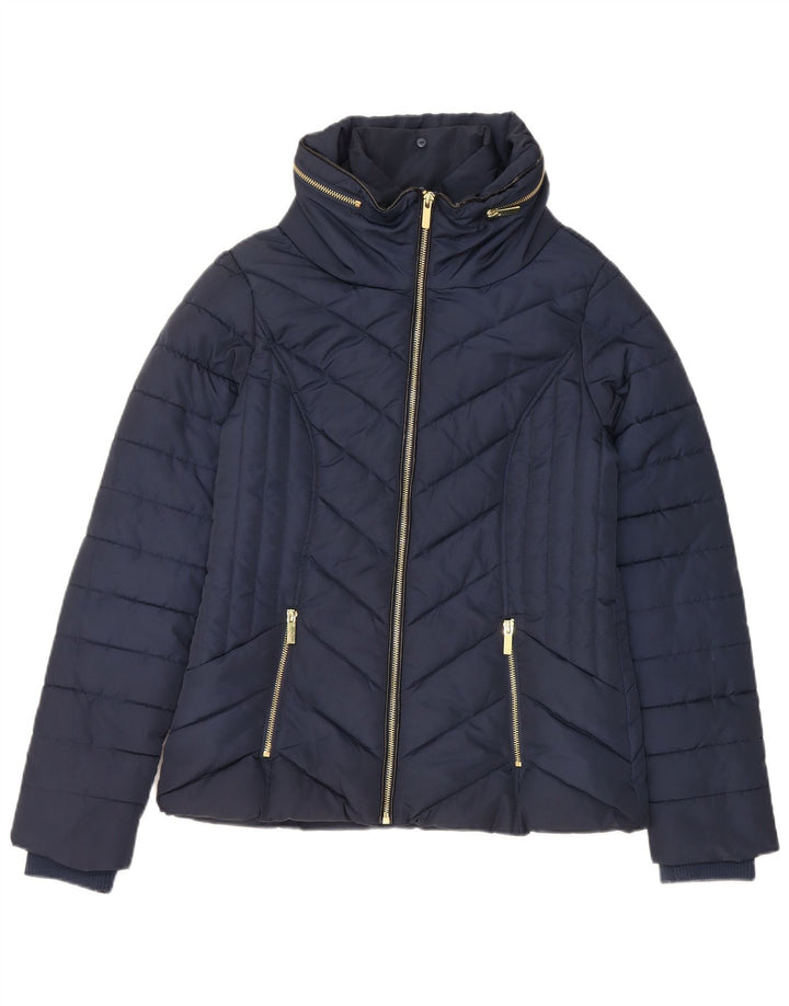 Oasis Womens Hooded Padded Jacket UK 6 XS Navy Blue Polyester