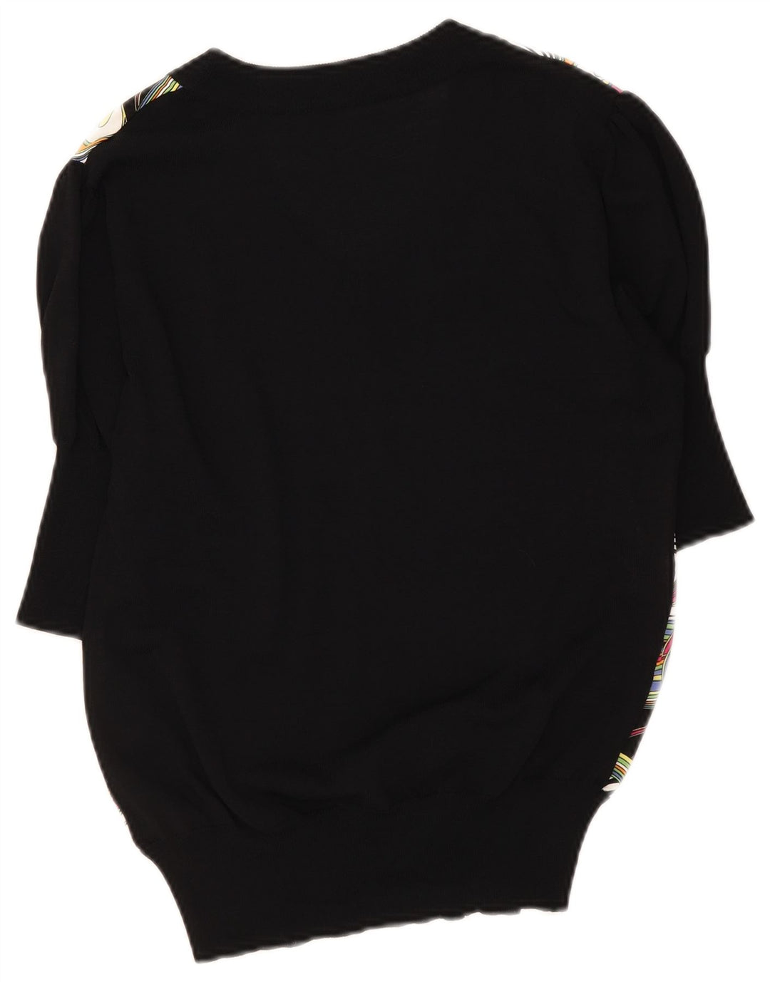 Vintage Womens Abstract Pattern Top 3/4 Sleeve UK 16 Large Black Silk
