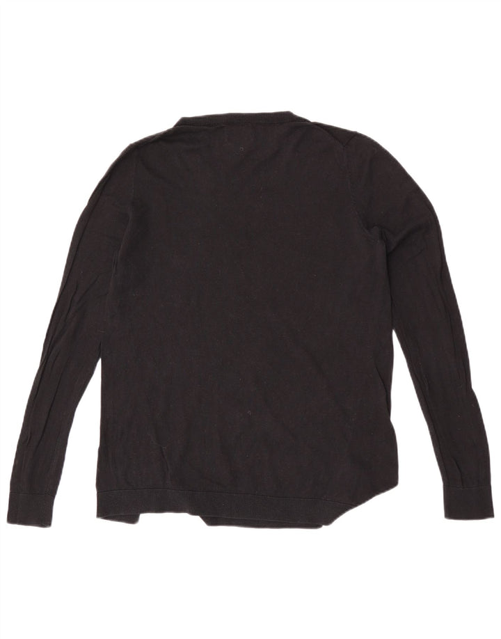 Massimo Dutti Womens Crew Neck Jumper Sweater UK 14 Medium Black Cotton