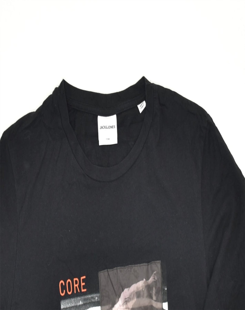 JACK & JONES Mens Graphic T-Shirt Top Medium Black Cotton | Vintage | Thrift | Second-Hand | Used Clothing | Messina Hembry 