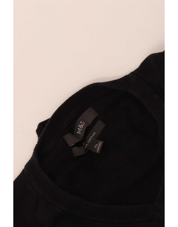 Marks & Spencer Mens V-Neck Jumper Sweater 2XL Black Cotton