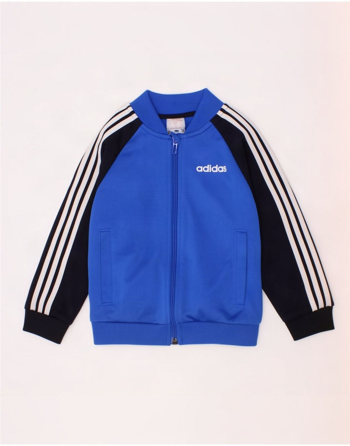 Adidas Boys Tracksuit Top Jacket 2-3 Years Blue Colourblock Polyester