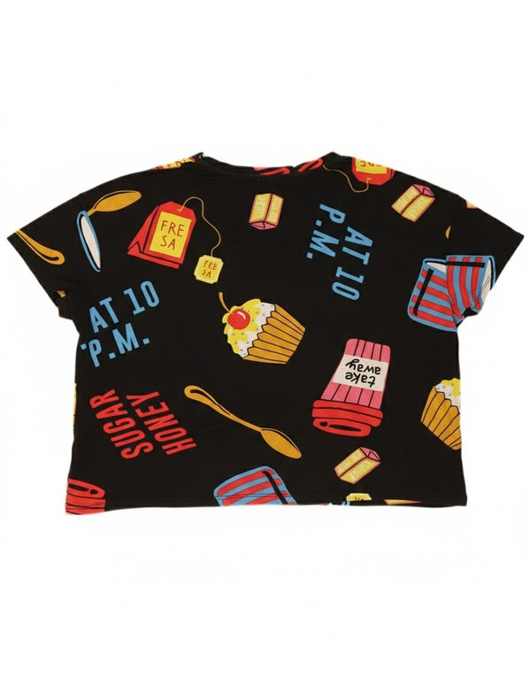 Zara Womens Crop Oversized Graphic T-Shirt Top UK 14 Medium Black