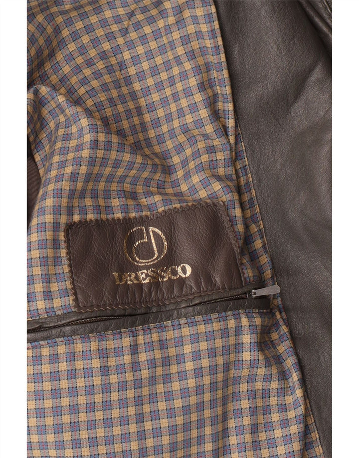 DRESSCO Mens Leather Coat IT 54 2XL Grey Leather