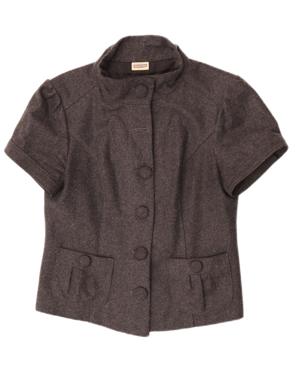 Street One Womens Short Sleeve Blazer Jacket UK 14 Large Grey Wool