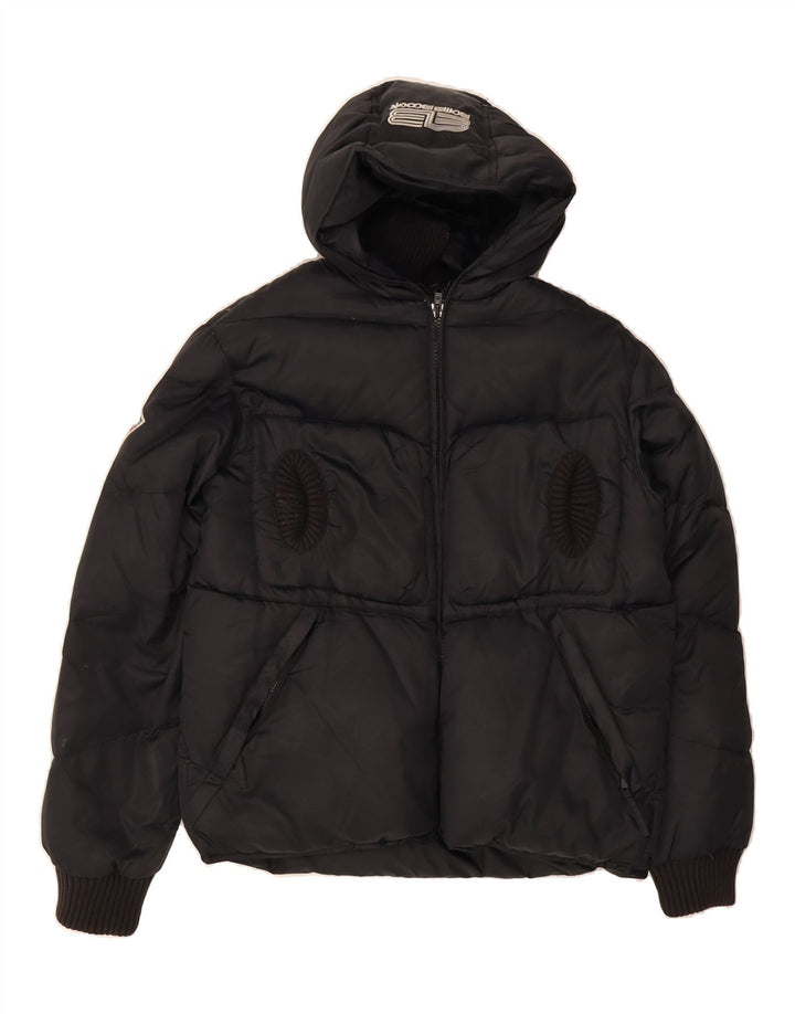 BOMB BOOGIE Mens Hooded Padded Jacket UK 40 Large Black Nylon Vintage Bomb Boogie and Second-Hand Bomb Boogie from Messina Hembry 